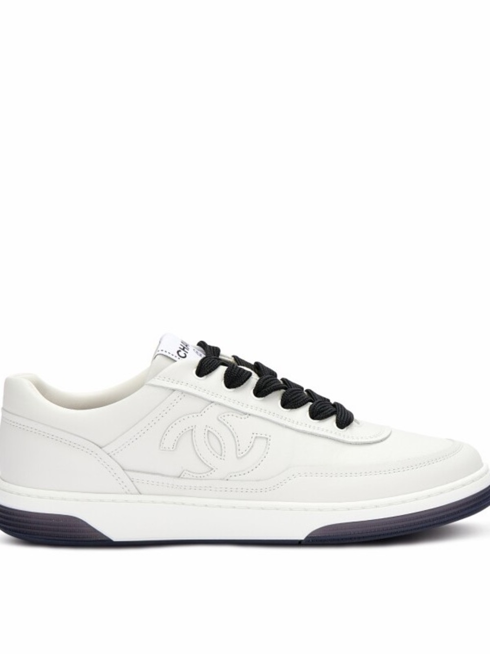 Chanel Calfskin White Leather Low-Top Sneaker with Black Laces